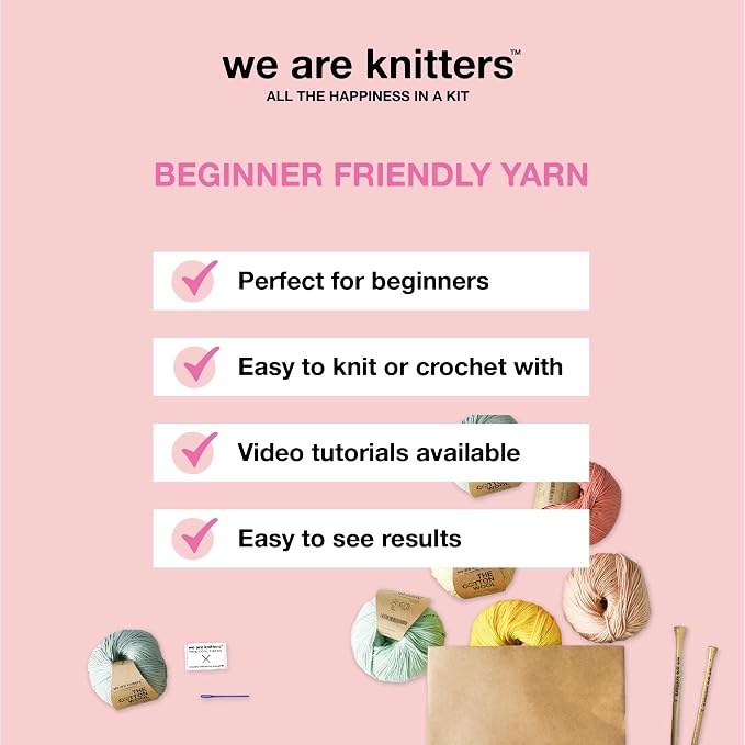 We Are Knitters Stitch Sampler Knitting Kit | Beginner-Friendly Knitting Starter Kit with Cotton Yarn | Learn Essential Stitches & Make Your First Snood