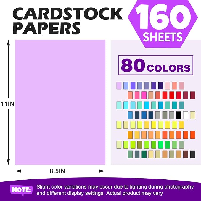 TUXIYA 160 Sheets 8.5" X 11" Colored Cardstock, 80 Colors Card Stock