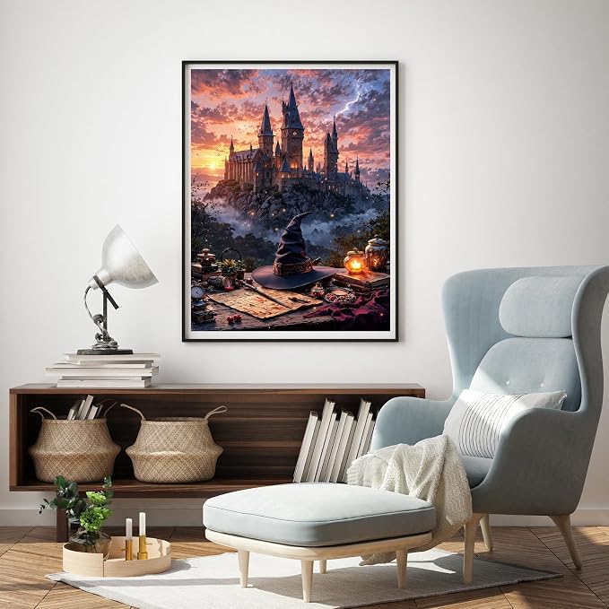 Castle Paint by Numbers Kit for Adults Framed Canvas, with Framed Canvas | Easy Adult Paint by Number Kits on Canvas DIY Castle Painting for Beginners Art by Numbers for Home Wall Decor Gift 9.45x11.8