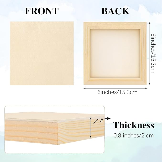 Aodaer 8 Pack Wood Panels 6 x 6 Inch Wooden Panels Canvas Unfinished Craft Wood Boards Panels for Art Crafts Acrylic and Oil Painting Pouring DIY Projects