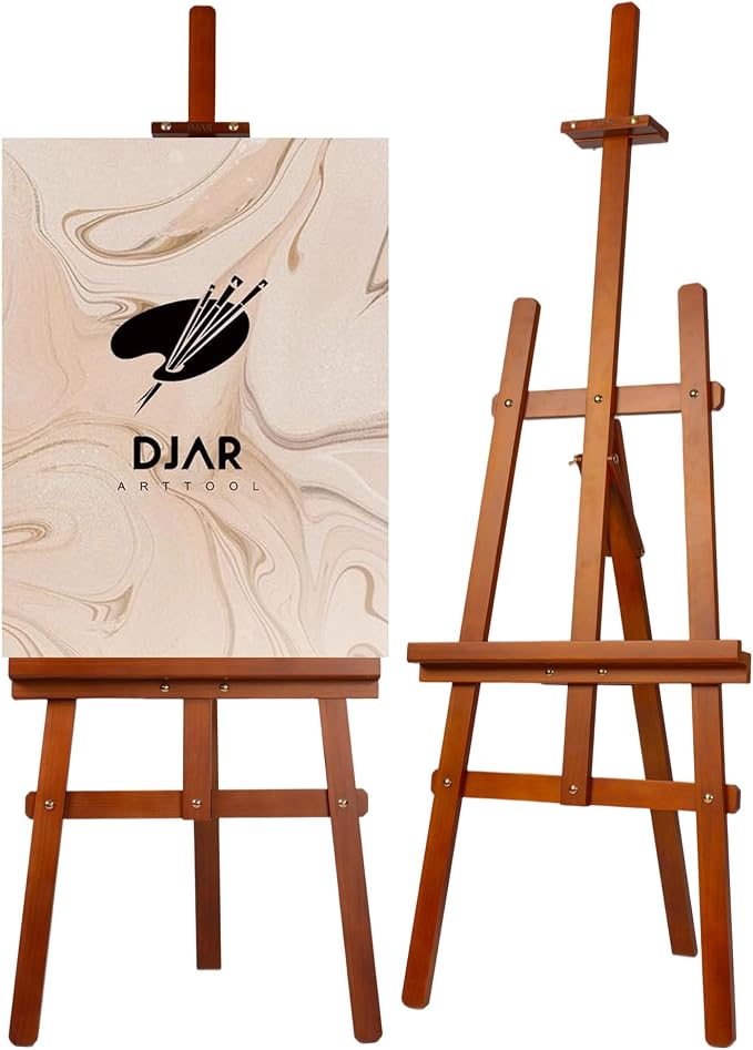 DJAR Wooden Painting Art Easel Stand for Adults, Tool-Less Assembly, Walnut | Adjustable Floor Stand Holds Canvases up to 39", Premium Wood Display Easel, Perfect for Artists and Beginners
