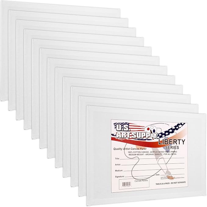 U.S. Art Supply 18 X 24 Inch Art Canvas Board Panels 12 Pack - 8 Ounce | Heavyweight Cotton Acid Free Canvases for Painting Acrylics and Watercolor (1 Case of 12 Single Canvas Painting Panels)