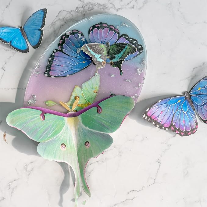 LET'S RESIN Realistic Paper Butterfly Moth,46 Pcs Double-Sided Faux Butterfly,Epoxy Resin Supplies,Vintage Floral Decoration,Resin Accessories for Art,Crafts,Molds