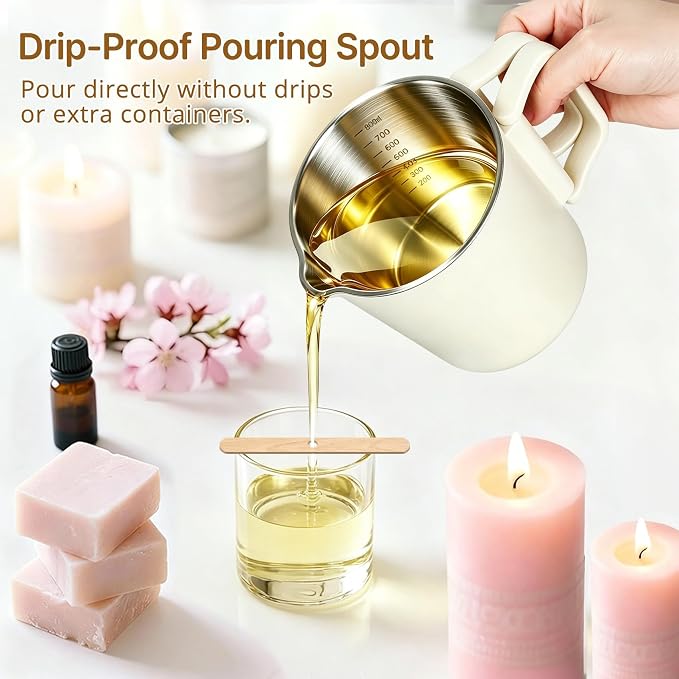 27 OZ Electric Wax Melter Pot Kit with Pour Spout for DIY Candle & Soap | Dual Power 300W and 600W,Compact&Foldable,Making for Beginners, Adults, Pros, Fits Soy Beeswax Paraffin