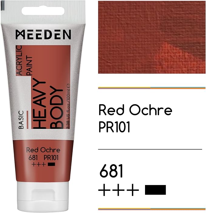 MEEDEN Acrylic Paint Red Ochre: 100ml/3.38oz x 2 with Titanium White | Heavy Body Artist Acrylic Paint Set for Canvas, Wood & Craft, Non-toxic Creamy Art Paint with Titanium White for Mixing