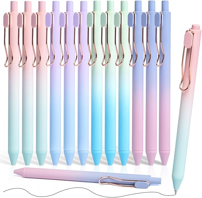 Drawdart Smooth Writing Pens, 12 Pcs No Bleed & Smear, Black Ink Fine Point (0.5mm), Retractable Aesthetic Journaling Pens for Women & Men