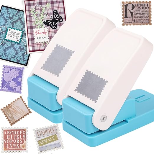 2 Pcs Stamp Punch, 1.5X1.2 Inch Rectangle & 1.5 Inch Square Stamp Hole Puncher Big, Stamps Paper Punch Large, Postage Stamps Cutter Hole Puncher, Paper Punches for Crafting Scrapbooking, Card Making