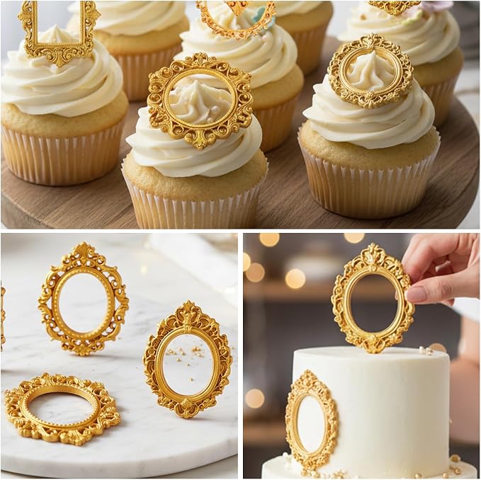 Vintage Baroque Frame Silicone Molds, 4-Piece Photo Frame Fondant Mold for Cupcake Topper Chocolate Candy Polymer Clay Gum Paste Resin Crafts, DIY Jewelry Making