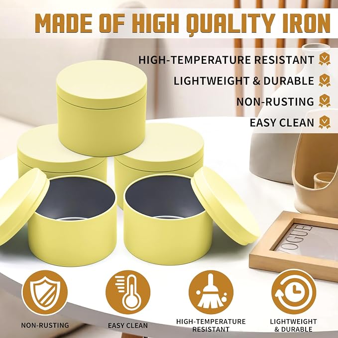 24-Pack 8oz Candle Tins with Lids, Metal Candle Jars for Candle Making, Empty Containers Vessels Bulk for Small Business & Beginners DIY Storage -Yellow/Lemon