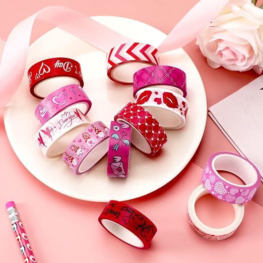 SANNIX 12 Rolls Valentine's Day Washi Tape 15mm Red Pink Love Valentines