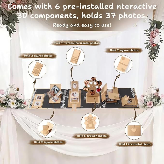 DIY Scrapbook Album Creative Scrapbooking Kit Photo Album 3D Interactive Memory Book for Wedding, Baby, Anniversary, Family Photos Adventure Book Travel Diary Photo Book Album DIY 3D Decoration Card