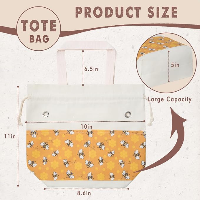 TOGETRUE Yarn Bag, Knitting Crochet Tote Bag, Yarn Storage Bags Organizer, Crochet bags for Crocheting Project, Store Skein Ball, Short Knitting Needle (Bees)