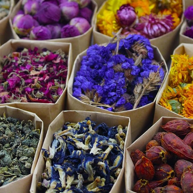 50 Packs Set - Dry Flower Craft Set, Dried Flowers, Dried Plants, Roses, Jasmine, Peonies, Lavender, Forget-me-nots, Witchcraft Kit, Resin Jewelry Making, DIY Candles, Seasonal Decorations