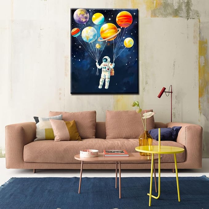 Astronaut Holding Planets Balloons DIY Paint by Numbers for Adults Outer Space Astronaut DIY Digital Oil Painting Acrylic Paint Graffiti Painting Kits Canvas Pop Art Decor 16x20 Inch （DIY Frame ）
