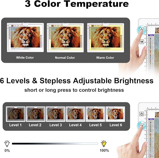 YINGWOND A3 Rechargeable LED Light Pad,Light Box for Tracing with Integrated Stand,3 Light Colors 6 Levels of Brightness and stepless dimming,Light Board for Diamond Painting,Drawing,Artists