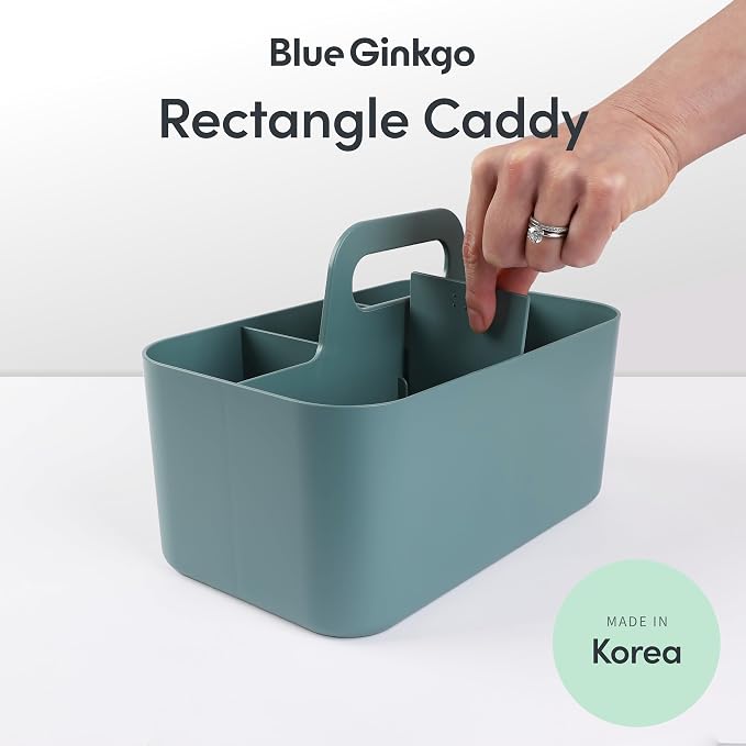 BLUE GINKGO Stackable Organizer Caddy, Rectangle, Green, Made in Korea