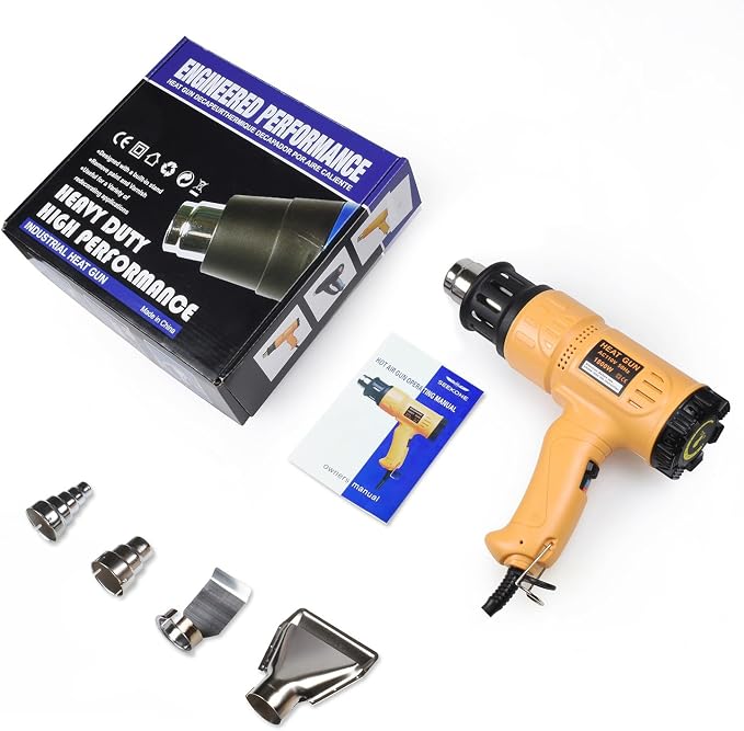 SEEKONE 1800W Heat Gun Variable Temp 122℉-1202℉ for Crafts, Shrink Wrap | Fast Heating 122℉-1202℉, Dual Airflow, Overheat Protection, 4 Nozzles for Shrink Tubing, Paint Removal and 3D Printing