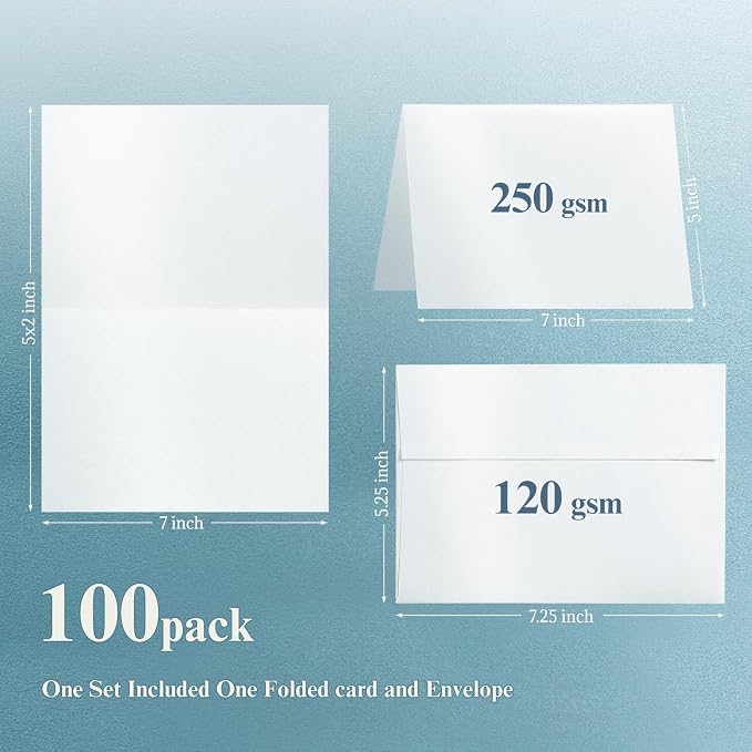 Goefun White Shimmer 5x7 Blank Cards and Envelopes 100 Pack