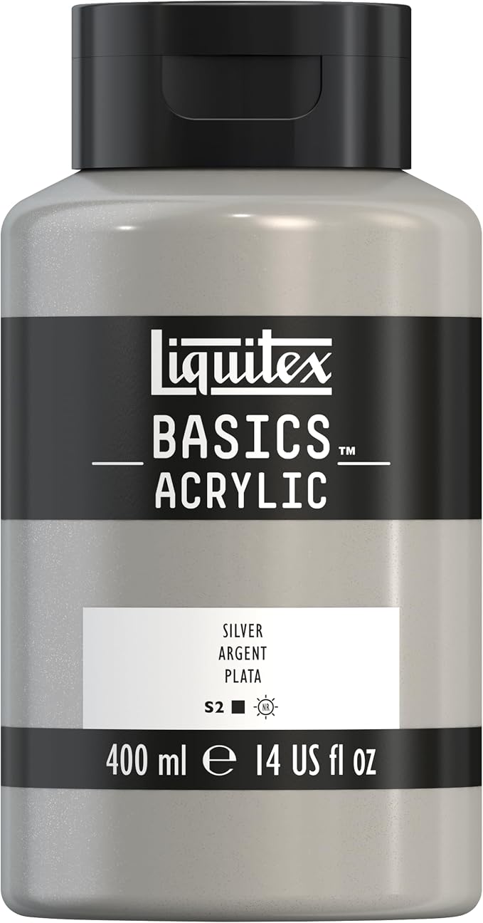 Liquitex BASICS Acrylic Paint, 13.5-oz Bottle, Silver | Medium Viscosity, Satin Finish, Lightfast, Fine Art Pigments, Range of Opacities, Easy Blending