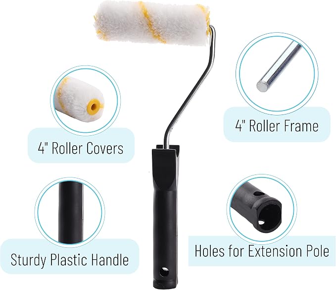 Bates- Paint Tray Set, Paint Roller Kit, 6 pcs, 4 Inch Roller Set, Small Paint Roller Brush for House Painting Supplies