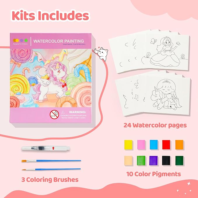 Water Coloring Painting Books for Toddlers - Paint with Water Coloring Books for Kid Ages 3-5 4-8, 24 Pages Total DIY Arts and Crafts Drawing Activities Book Toy Birthday Gift for Boys Girls (Unicorn)