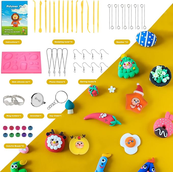 CiaraQ 70-Color Polymer Clay Oven Bake Modeling Kit | 14 tools, 3‑layer box, silicone mold, accessory pack, guide. Great for gifting, school, home, kids & artists.