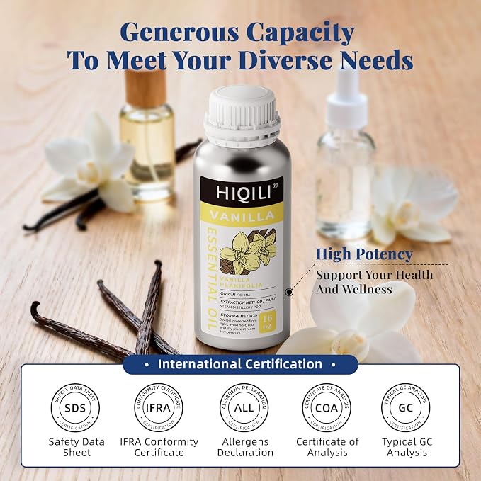 HIQILI Vanilla Essential Oil Bulk, Strong Scent for Candle Soap Making