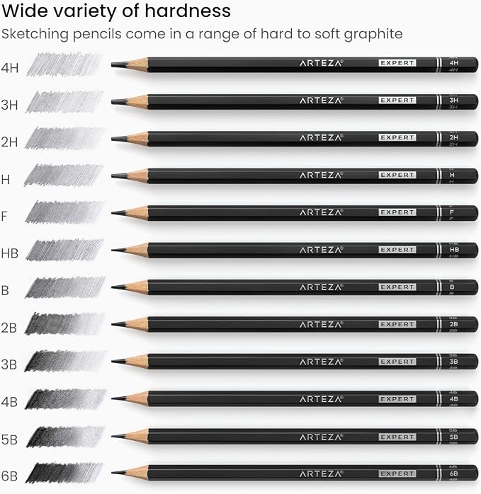 ARTEZA Drawing Sketch Pencils Set of 12, Graphite Pencils 6B to 4H, Pre-Sharpened Art Pencils in Metal Tin for Sketching, Shading, Drawing, Blending, and Detail Work | Pre-Sharpened Wooden Barrels, Metal Tin Included, For Shading, Blending, Outlining, ...