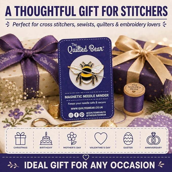 The Quilted Bear Magnetic Needle Minder, Bee | Enamel Needle Keeper for Embroidery & Cross Stitch, Secure Holder for Sewing Needles & Pins, Strong Magnet, Sewing Accessory