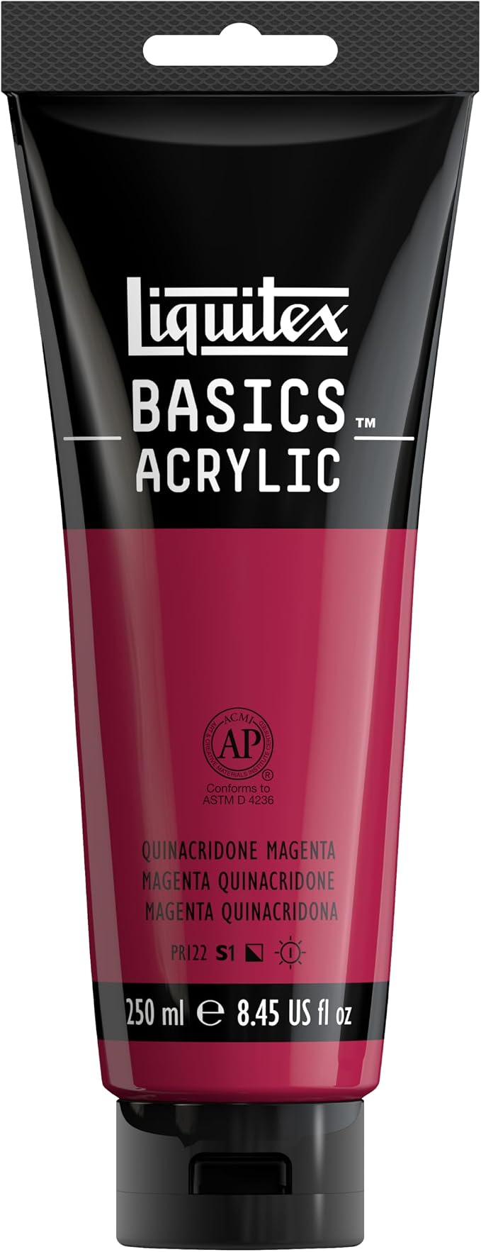 Liquitex BASICS Acrylic Paint, 8.5-oz Tube, Quinacridone Magenta | Medium Viscosity, Satin Finish, Lightfast, Fine Art Pigments, Range of Opacities, Easy Blending