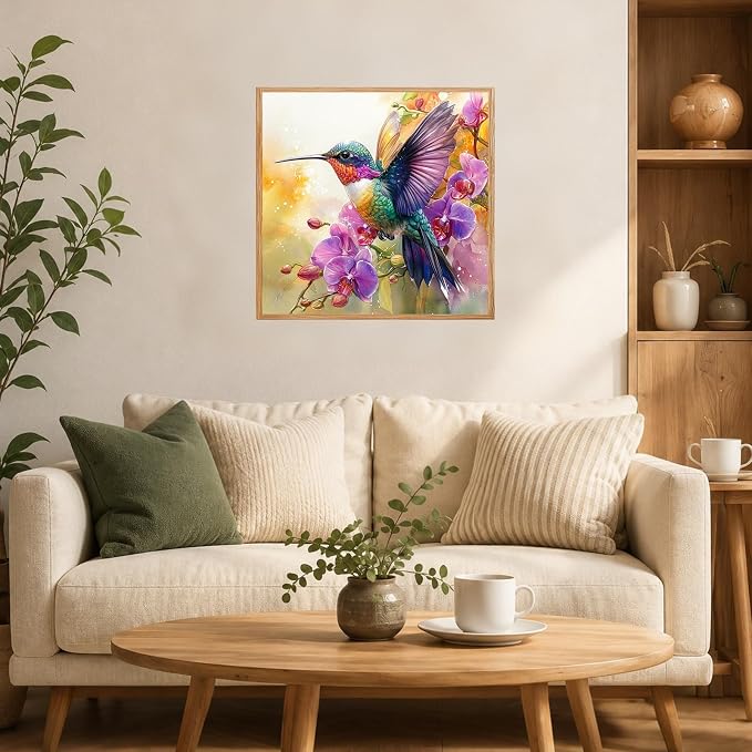 AUKELHJ Framed Paint by Numbers Kit for Adults, Hummingbird, 10x10 inch