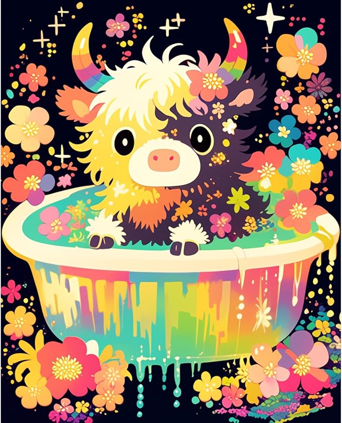 obterie Highland Cow Paint by Numbers Kit for Adults Beginner Cow Oil Painting Kit Adult Paint by Number Kits on Canvas DIY Painting for Beginners Art by Numbers for Gifts Home Wall Decor 16x20 Inch