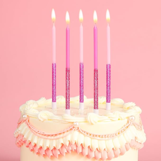 PHD CAKE Pink Glitter Birthday Candles, Cake Candles, Birthday Parties, Wedding Decorations, Party Candles