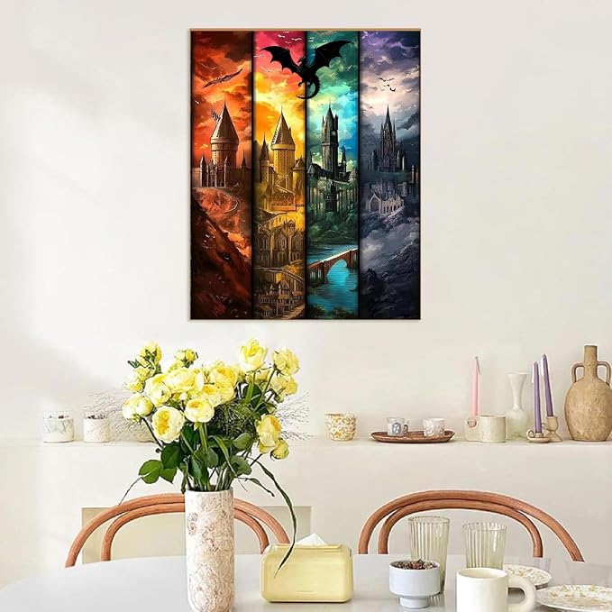 Castle Paint by Numbers Kit for Adults Framed Canvas 12X16in, Frameworkless | Easy Adult Paint by Number Kits on Canvas DIY Magical Castle Painting for Beginners Art by Numbers for Home Wall Decor Gift