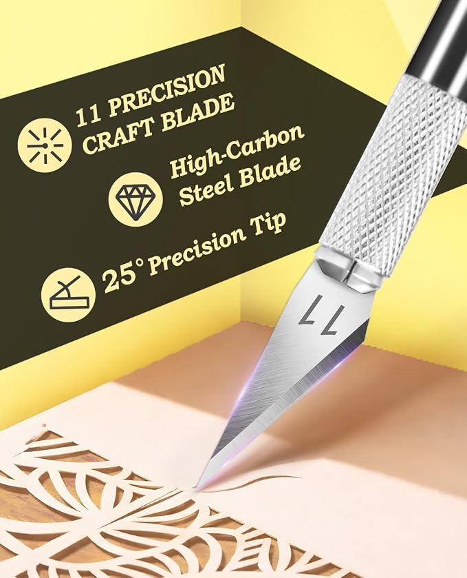DIYSELF Precision Hobby Knife with 10 Extra #11 Blades, 6-Inch Metal Ruler | Exacto Knife Kit with Steel Ruler for Crafting, Polymer Clay, Paper, Vinyl & Model Projects, Crafters & Modelers, Black