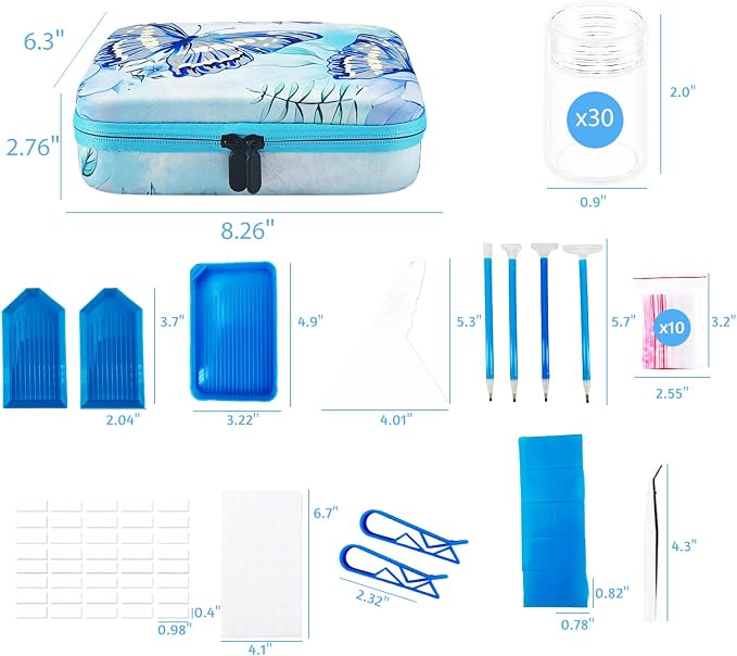 30 Slot Diamond Painting Storage Containers | Blue 30-slot storage box with tools & accessories for diamond art