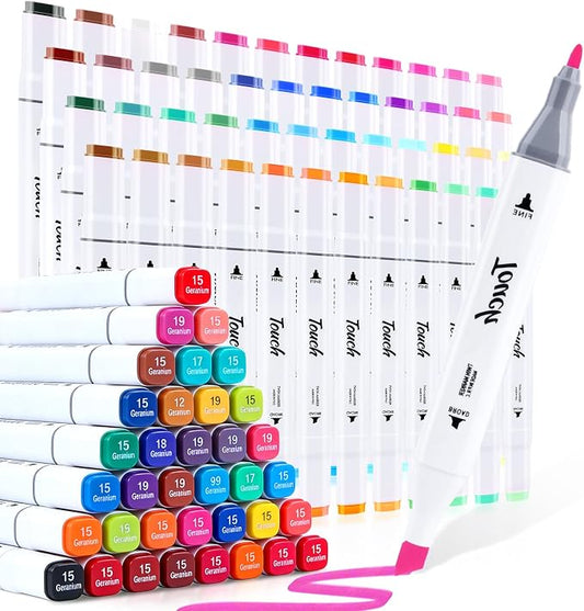 Alcohol Markers Set, 48 Colors Dual Brush Tip Art Coloring Markers for Adult Drawing, Permanent Alcohol Based Colored Sketch Pens Art Supplies Gifts for Illustration