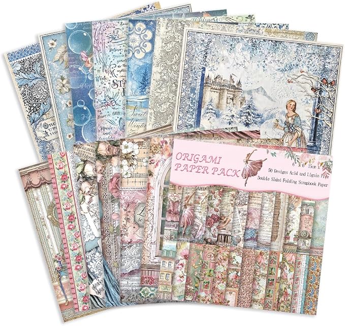 Origami Paper 50 Sheets, 6-Inch Square Double Sided Colored Craft Paper | 70GSM colorful paper,50 Vivid Pattern Origami Kit,DIY Hand Crafts,Arts Creativity,Easy to Fold,No-Fading.Flower Fairy