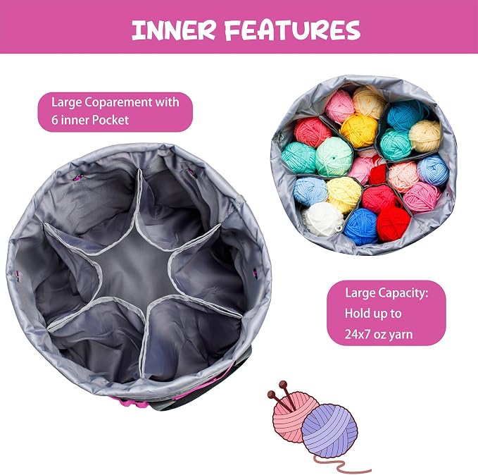 MYBAGZING Expandable Yarn Storage Organizer, Crochet Bag & Yarn Tote with Zipper Closure, Yarn Holder for Crocheting and Knitting for Yarn Skeins, Hooks, Needles,Accessories – Gift for Crafters