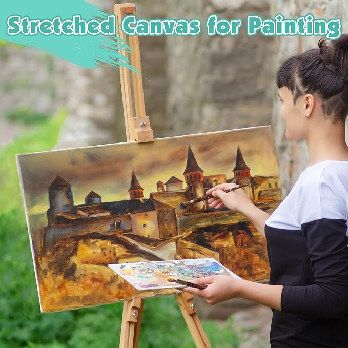 ESRICH Long Canvas for Painting 10x20 Inch, 10Pack Stretched Canvas for Painting, Primed Acid-Free Cotton Rectangular Blank Canvases, Art Paint Canvases for Oil,Watercolor,Acrylic Paint,Gouache