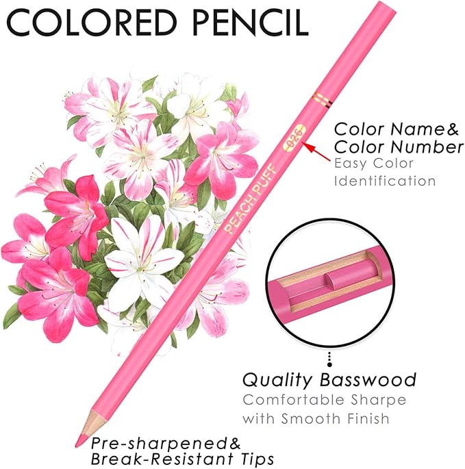 Red Pink Colored Pencils,Oil Based Wooden Colored Pencil Set for Adults Coloring Books Drawing Sketching Art Supplies 24 Color