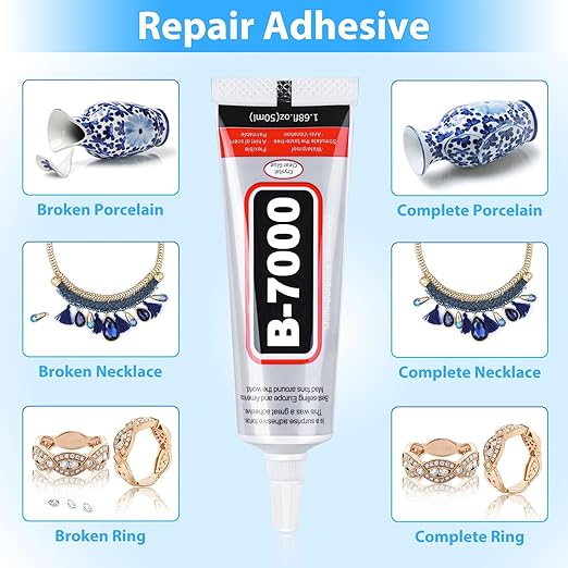 Cruzix B-7000 Super Adhesive Glue, Industrial Strength B7000 Glues Paste for Rhinestones Crafts, Clothes Shoes, Fabric, Jewelry Making, Cell Phones, Tablet, Wood, Rubber, Leather (2x50 ml/1.68 oz)