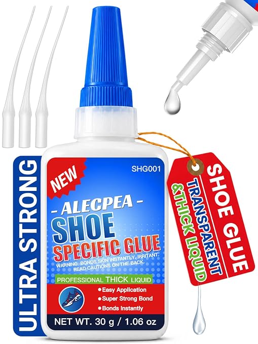 ALECPEA Shoe Glue for Sole Repair, Thick Clear Adhesive, 30g with 3 Tips