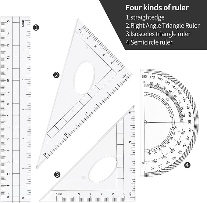 Unjoo Math Geometry Kit Sets 10 Piece Student Supplies, Compass Set, Black | Shatterproof Storage Box,Rulers,Protractor,Compass,Eraser,Pencil Sharpener,Lead Refills,for Classroom