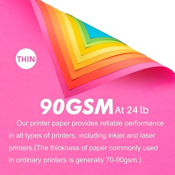 Colored Print&Copy Paper 8.5x11 Inches,180 Sheets 9 Colors Pastel A4 Printer Paper 20 lb/90GSM Colored Multipurpose Computer Pastel Paper for Office Printer School Cutting DIY