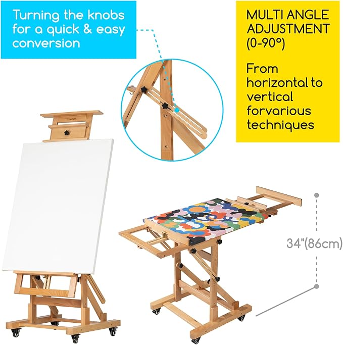 MEEDEN Movable Large H-Frame Easel: Holds Art Canvas Up to 79" for Studio | Professional Heavy Duty Easel Stand for Adults Artist, Solid Beech Wood Easels for Art Shows Gallery Home Painting, Natural