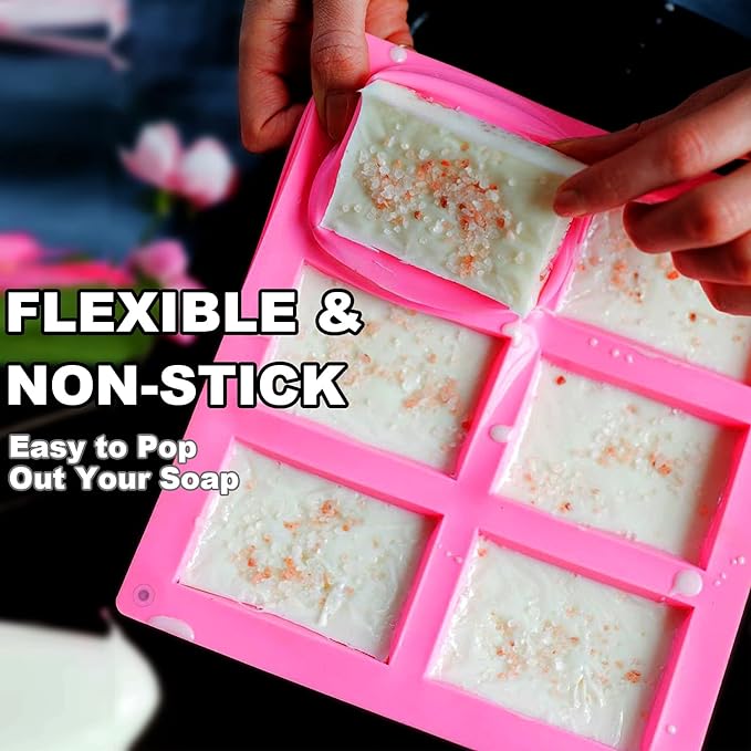 LERYKIN 3 Pack Silicone Soap Molds, 6 Cavities Rectangle Silicone Mold, Great for Homemade Craft Soap Mold, Chocolate, Cake Molds ＆ Ice Cube Tray - Just Pop Out（Pink & Blue & Purple）