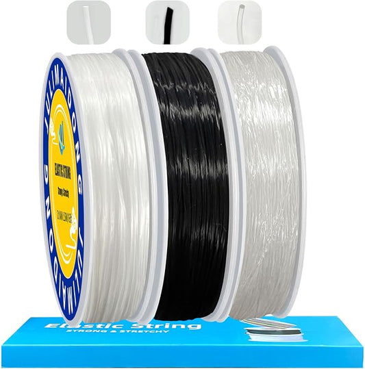 0.8mm Elastic Bracelet String Cord, Crystal Stretch Bead Cord for Bracelets Jewelry Making, Clear Stretchy Elastic String for Beading, Transparent Thread (3 Roll(0.8MM+1MM)/530ft)