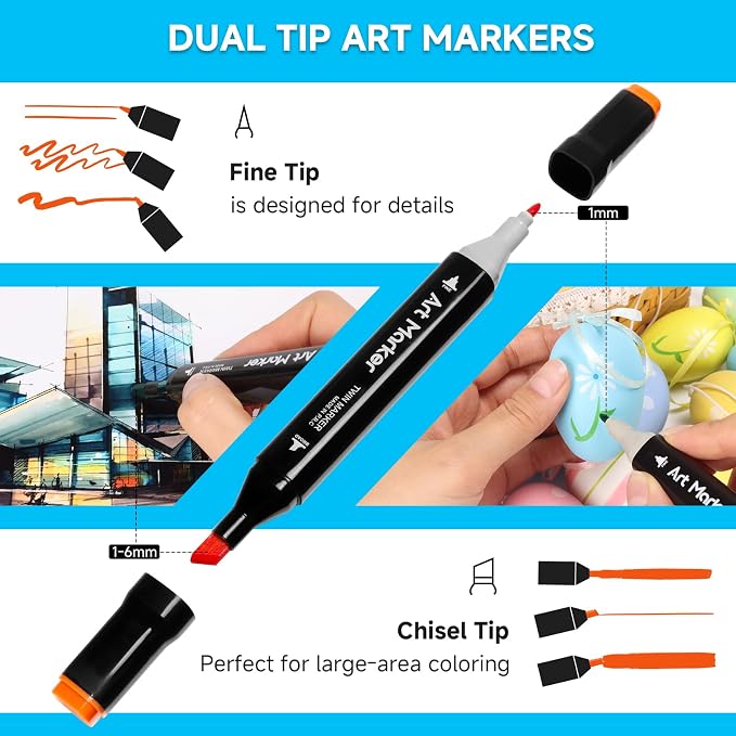48 Alcohol Markers Set,Dual Tip Art Markers for Adult Coloring, Alcohol Markers Set for Drawing,Coloring,Sketching,Card Making,Illustration, Ideal for Artists, Designers & Crafters