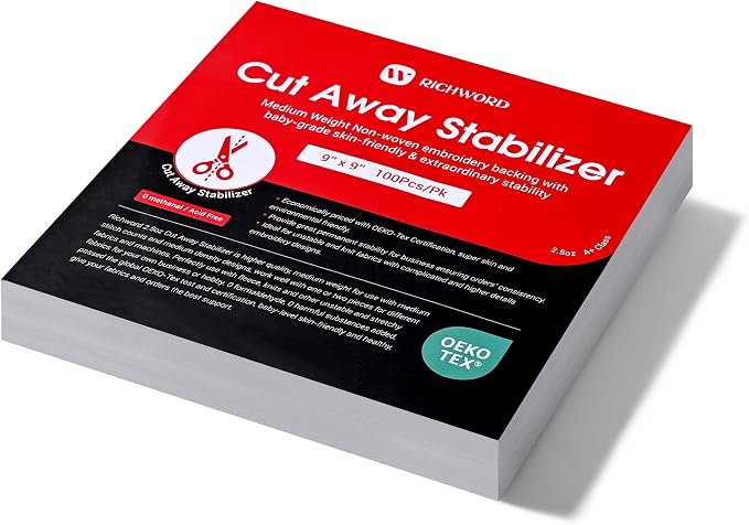 BAI Cut Away Stabilizer for Machine Embroidery 12"x12" 100 Sheets